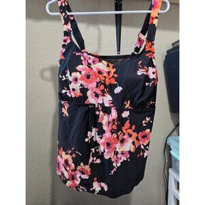 Swimsuits All Beach Belle Black Floral Modest Swim Top Padded Women's Size 18